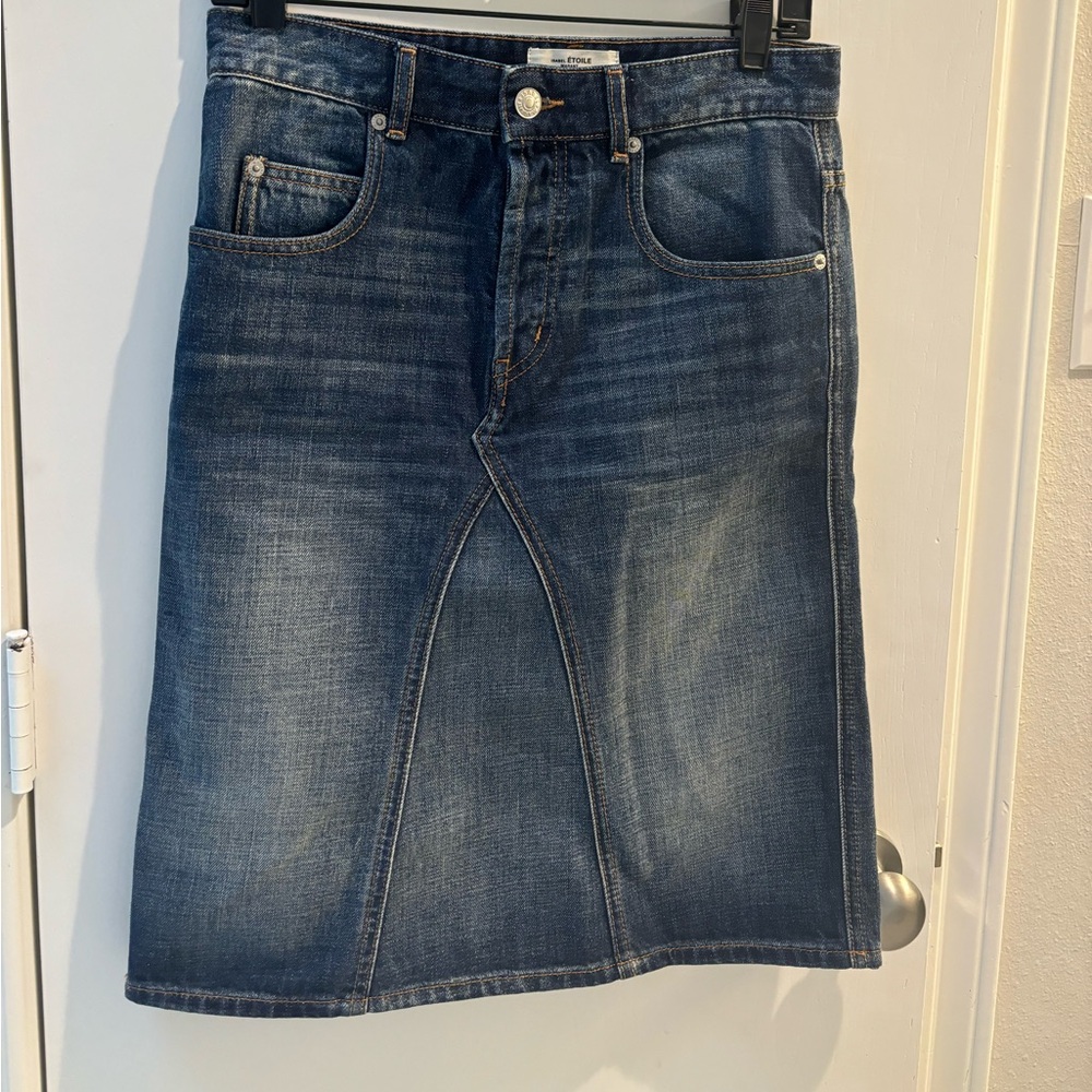 Isabel Marant Dark Blue Washed Denim Midi Skirt size S 36